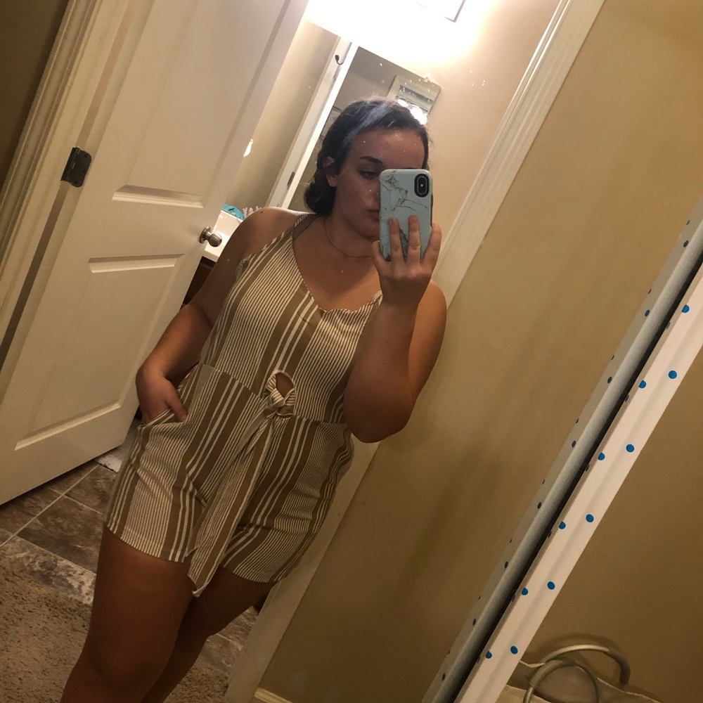 Tan and white striped romper